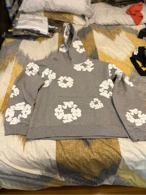Denim Tears Cotton Wreath Grey Men’s Fleece Hoodie Size L